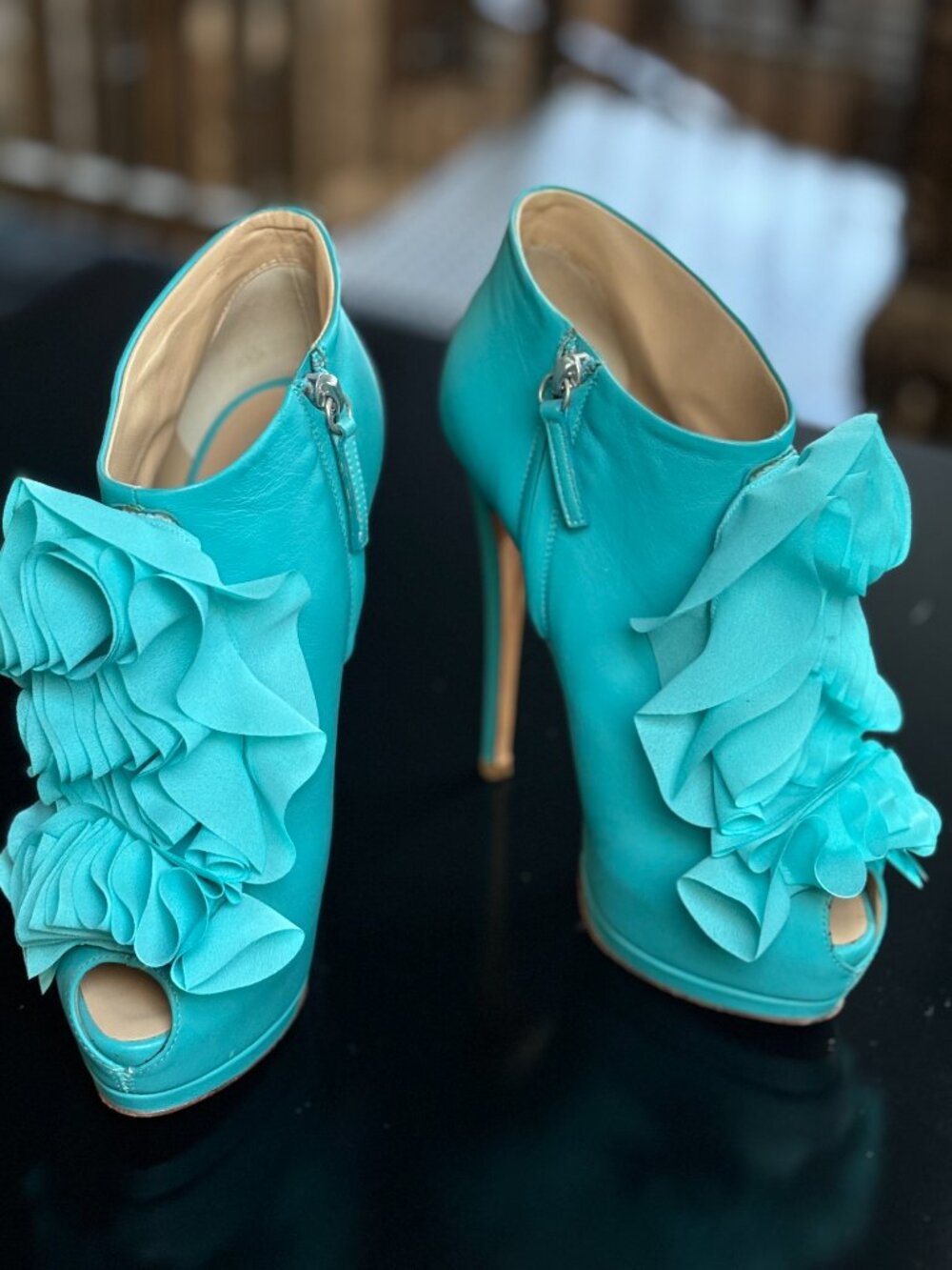 Giuseppe Zanotti Aqua Platform Peep-toe Pumps Size 38 6" Heel - Picture 2 of 3